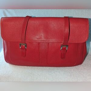 Longchamp red leather shoulder bag.